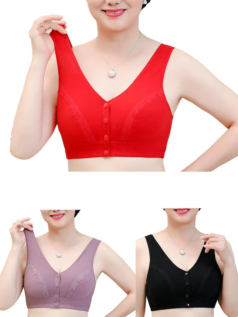 3 Pieces Women Artsy Pure Color Front-buckle Wireless Bra - Image 3