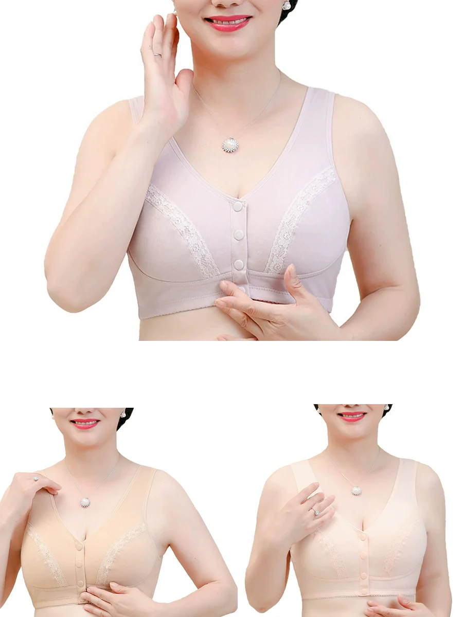 3 Pieces Women Artsy Pure Color Front-buckle Wireless Bra - Image 4