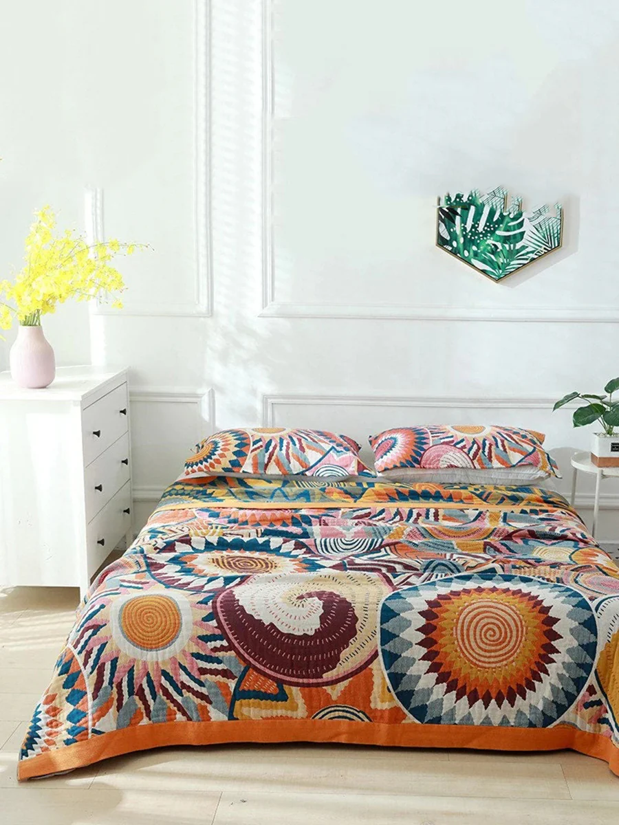 5 Layers Cotton Queen Throw Bed Cover 100% cotton Muslin Sofa Throw Boho Decor - Image 4