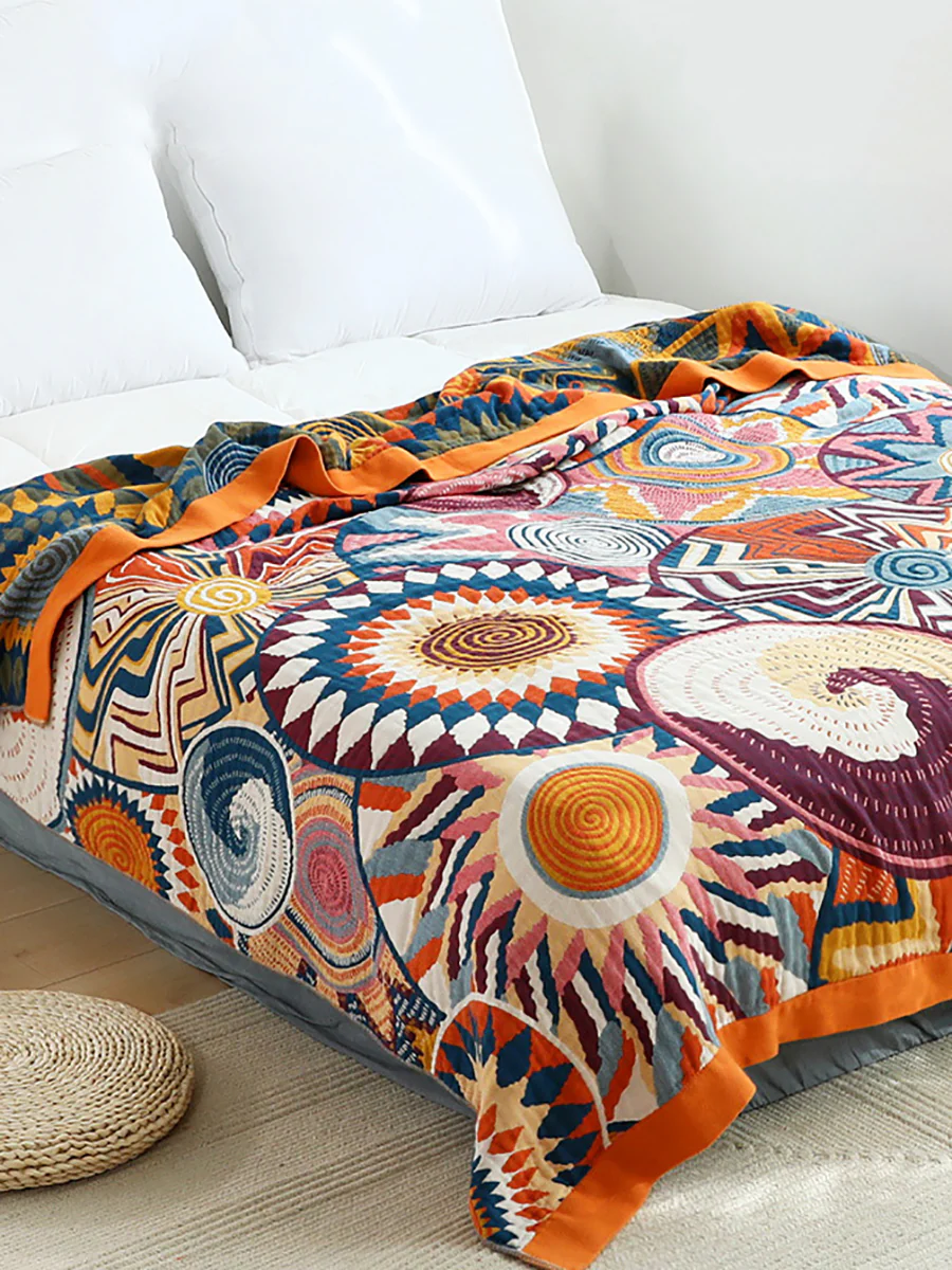 5 Layers Cotton Queen Throw Bed Cover 100% cotton Muslin Sofa Throw Boho Decor - Image 5
