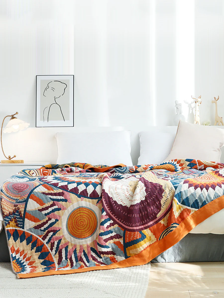 5 Layers Cotton Queen Throw Bed Cover 100% cotton Muslin Sofa Throw Boho Decor - Image 6