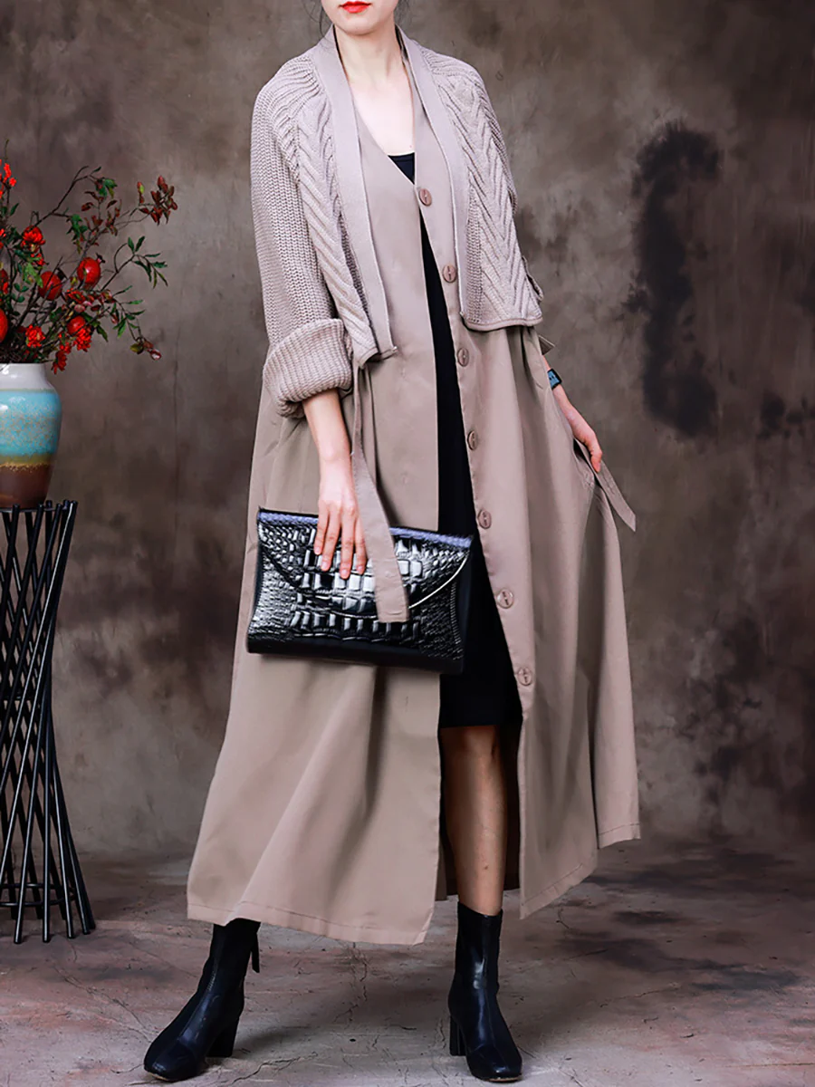 Autumn Women Knitted Stitching Fake Two-Piece Coat - Image 3