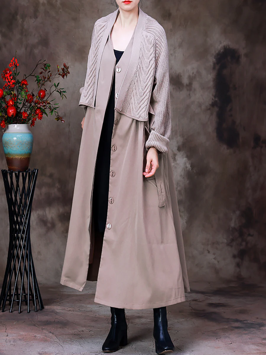 Autumn Women Knitted Stitching Fake Two-Piece Coat - Image 4