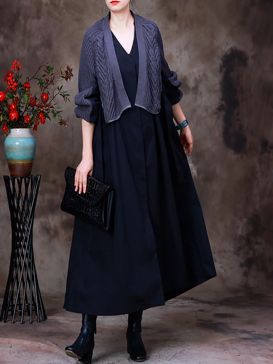 Autumn Women Knitted Stitching Fake Two-Piece Coat - Image 5