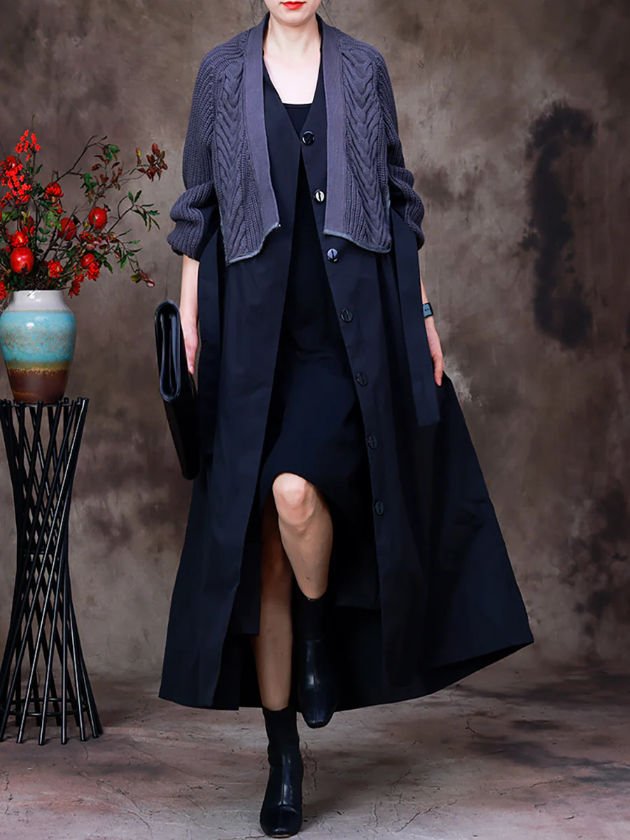 Autumn Women Knitted Stitching Fake Two-Piece Coat - Image 6