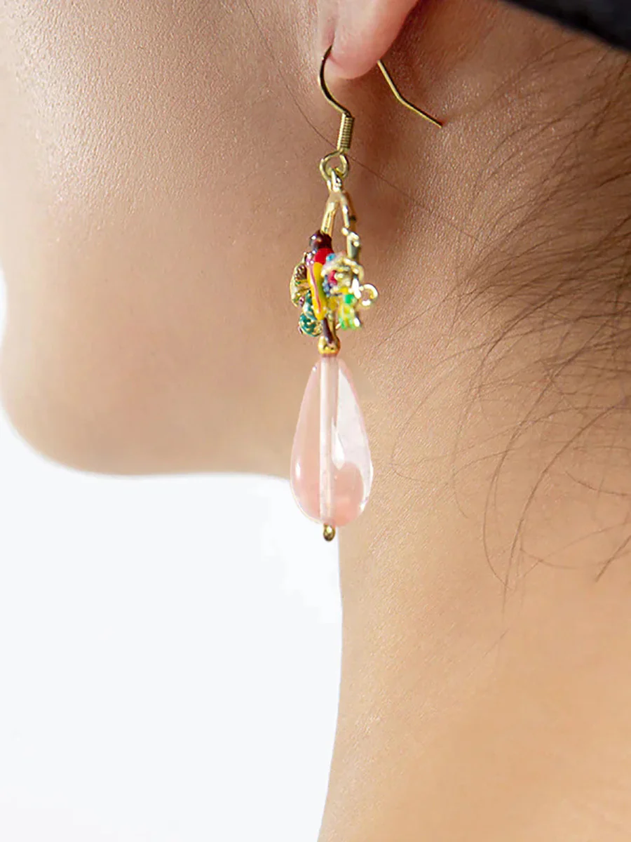 Bird And Flower Chalcedony Pendant Earrings - Image 4