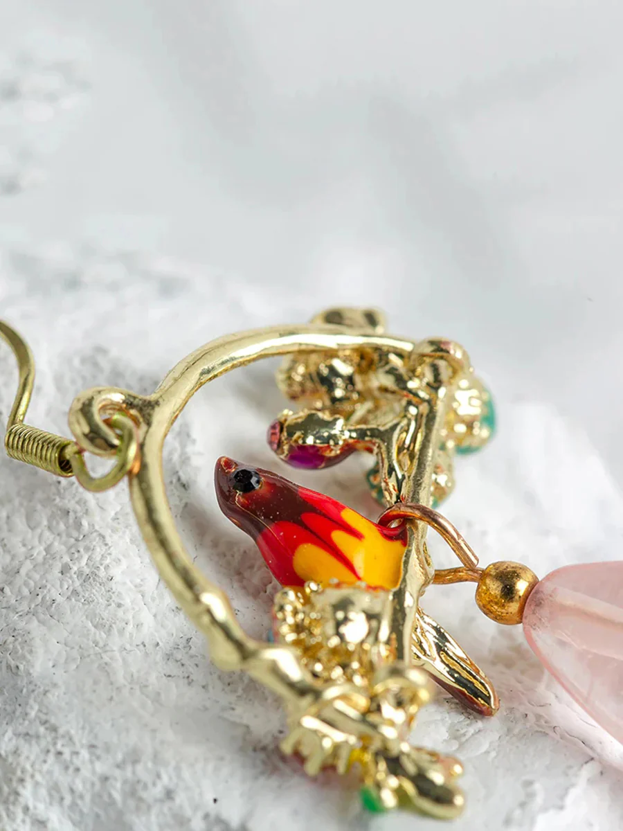 Bird And Flower Chalcedony Pendant Earrings - Image 6