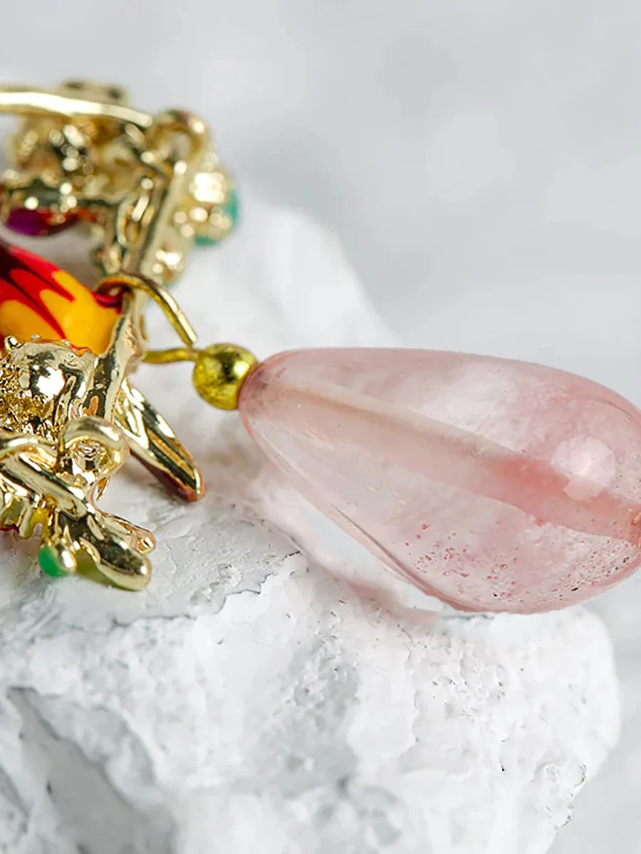 Bird And Flower Chalcedony Pendant Earrings - Image 7