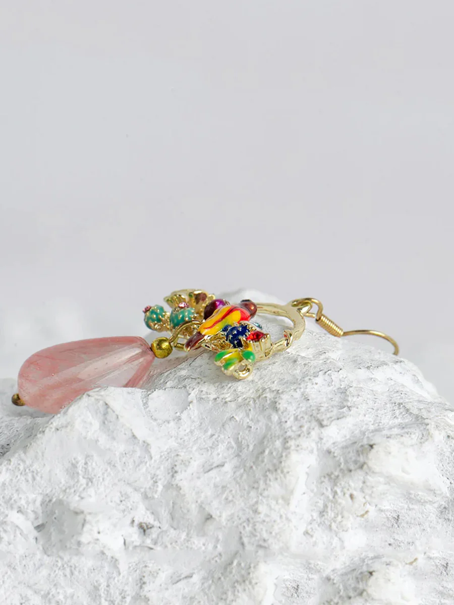 Bird And Flower Chalcedony Pendant Earrings - Image 8