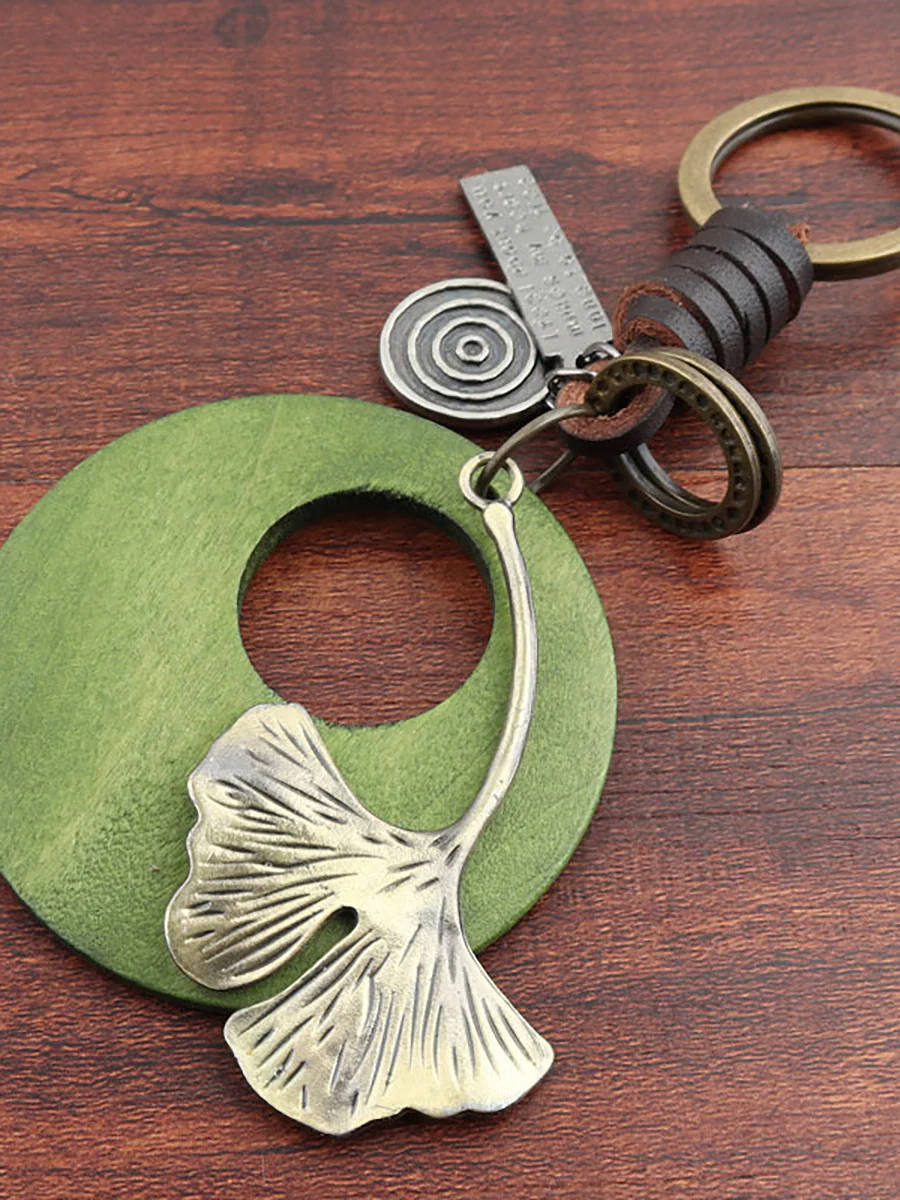 Buykud Ginkgo Leaf Simple Personality Retro Car Keychain - Image 4