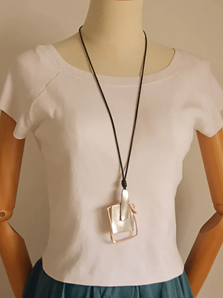 Buykud Simple Casual Geometric Pendant Long Necklace - Image 6