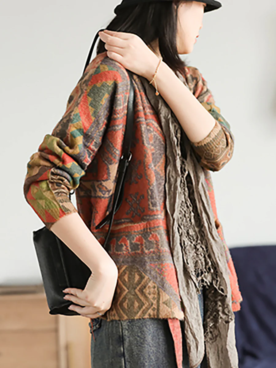 Plus Size Casual Floral Comfortable Knit Sweater Coat - Image 3