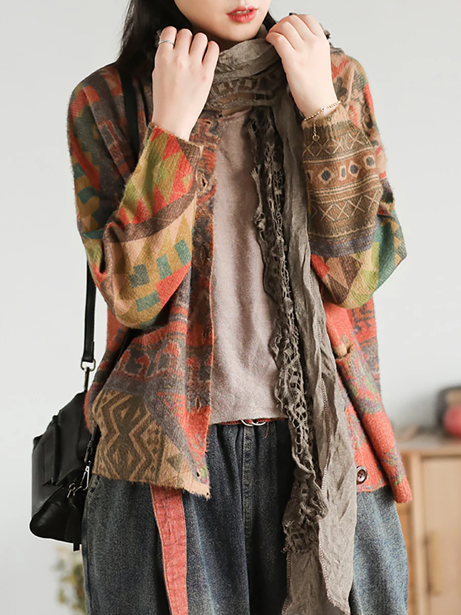 Plus Size Casual Floral Comfortable Knit Sweater Coat - Image 4