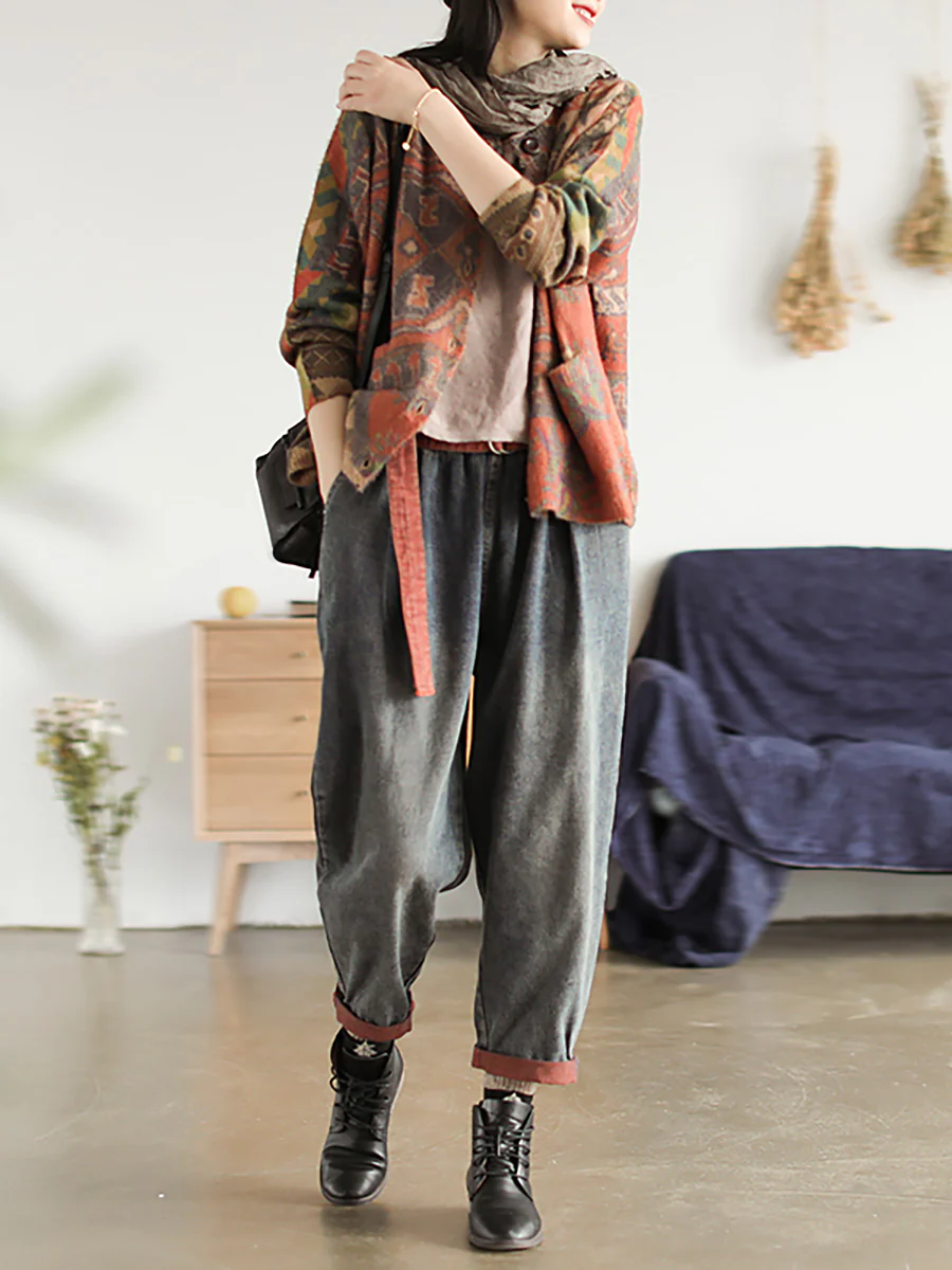 Plus Size Casual Floral Comfortable Knit Sweater Coat - Image 5