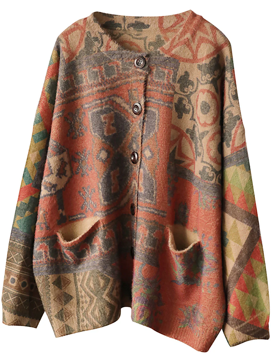 Plus Size Casual Floral Comfortable Knit Sweater Coat - Image 6