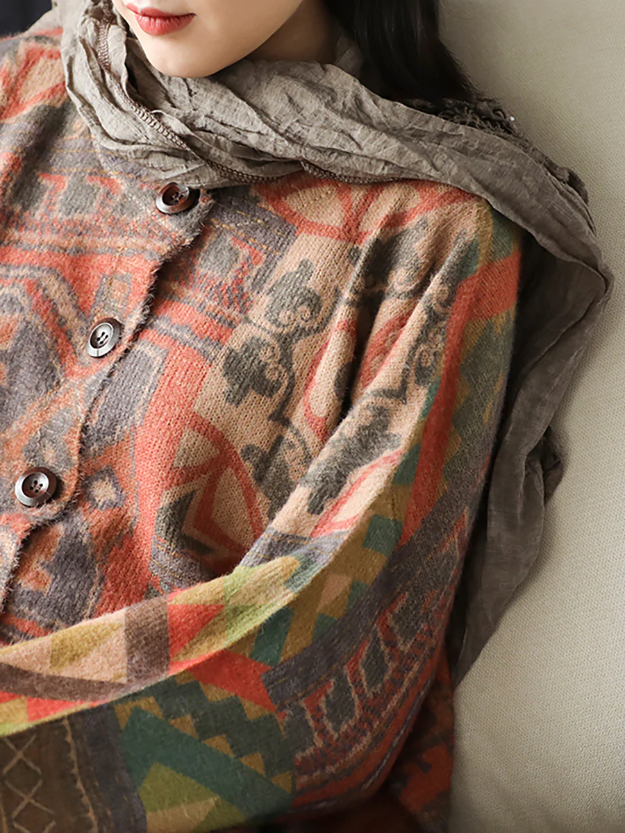 Plus Size Casual Floral Comfortable Knit Sweater Coat - Image 7