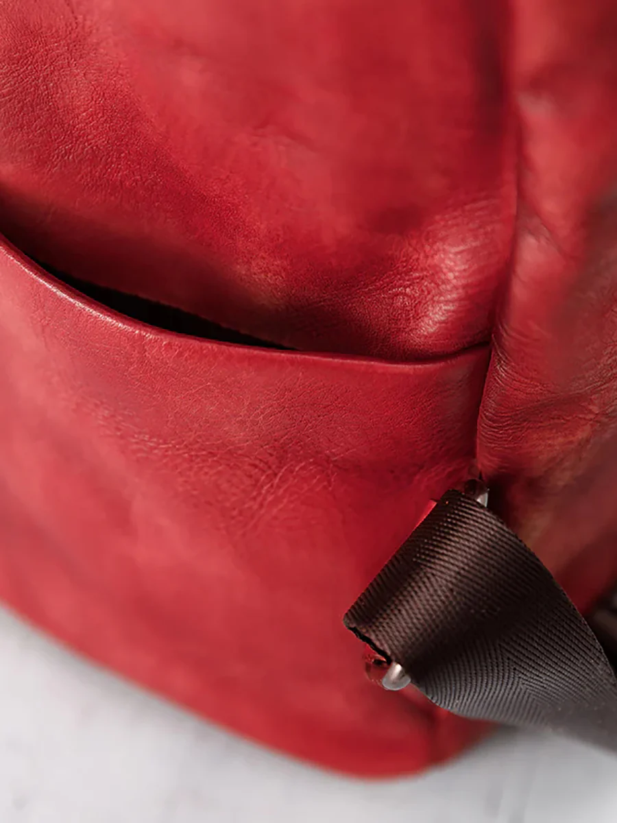 Casual Travel Color Matching Leather Backpack - Image 10