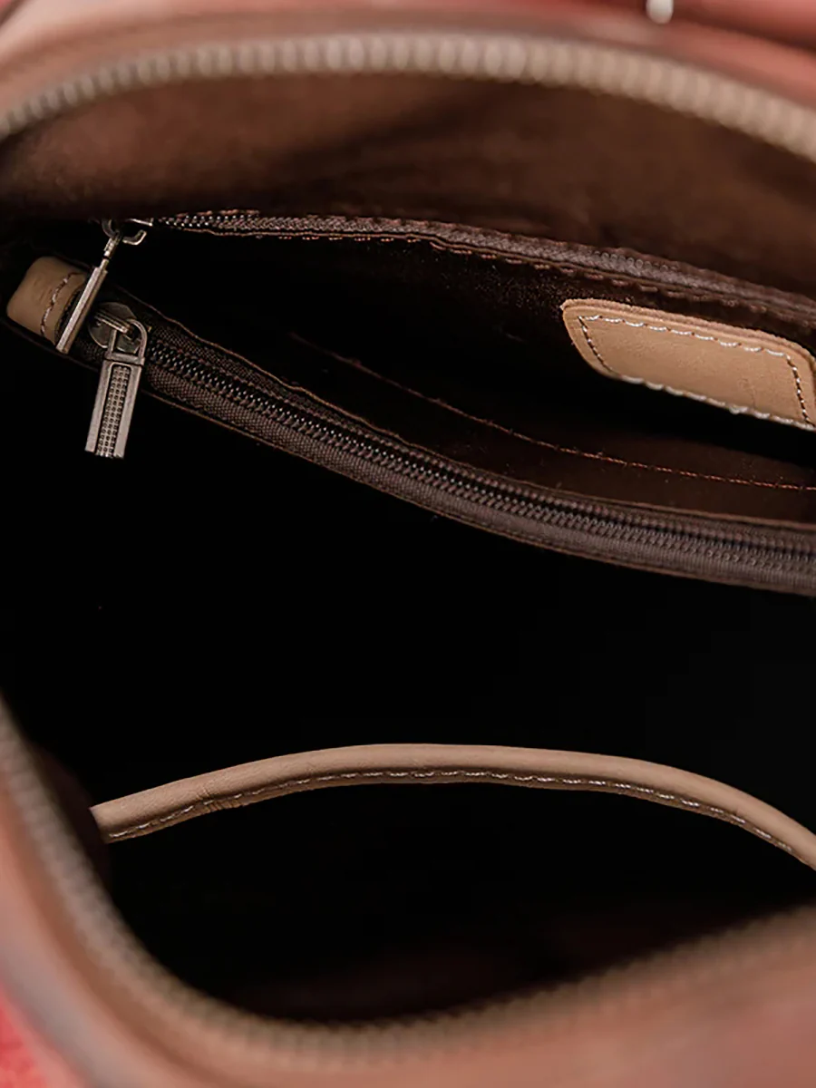 Casual Travel Color Matching Leather Backpack - Image 14
