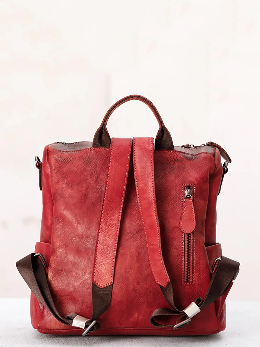 Casual Travel Color Matching Leather Backpack - Image 15