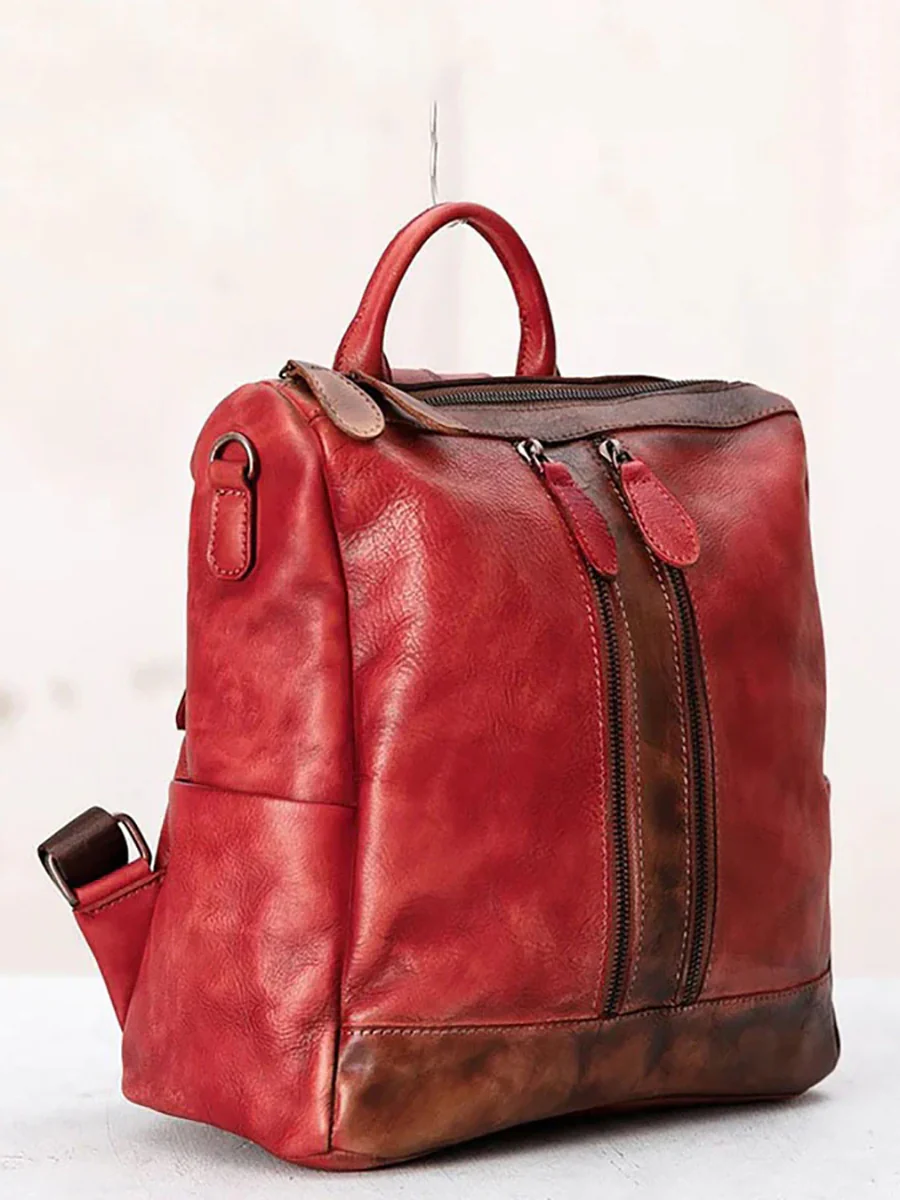 Casual Travel Color Matching Leather Backpack - Image 7