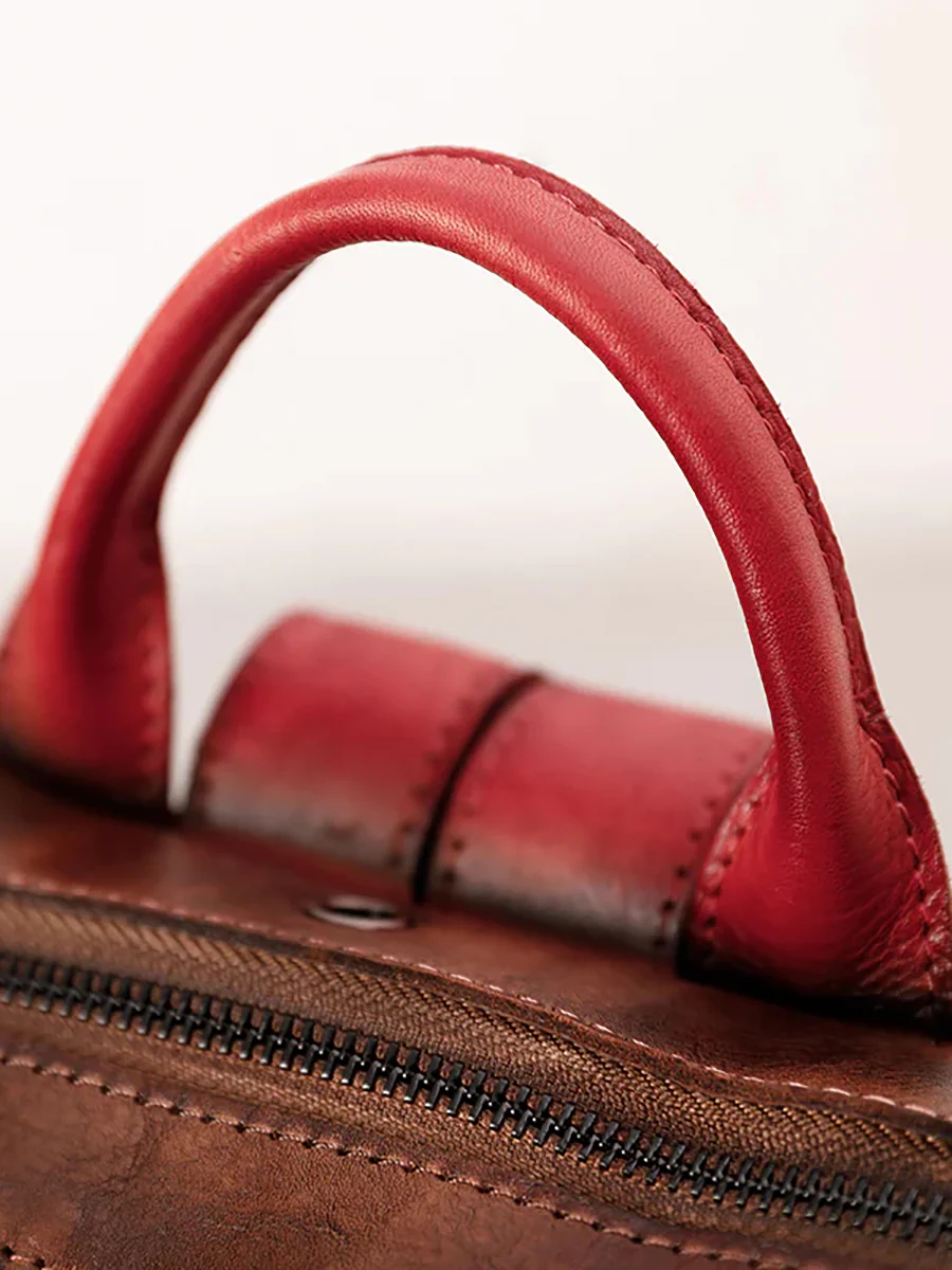 Casual Travel Color Matching Leather Backpack - Image 8