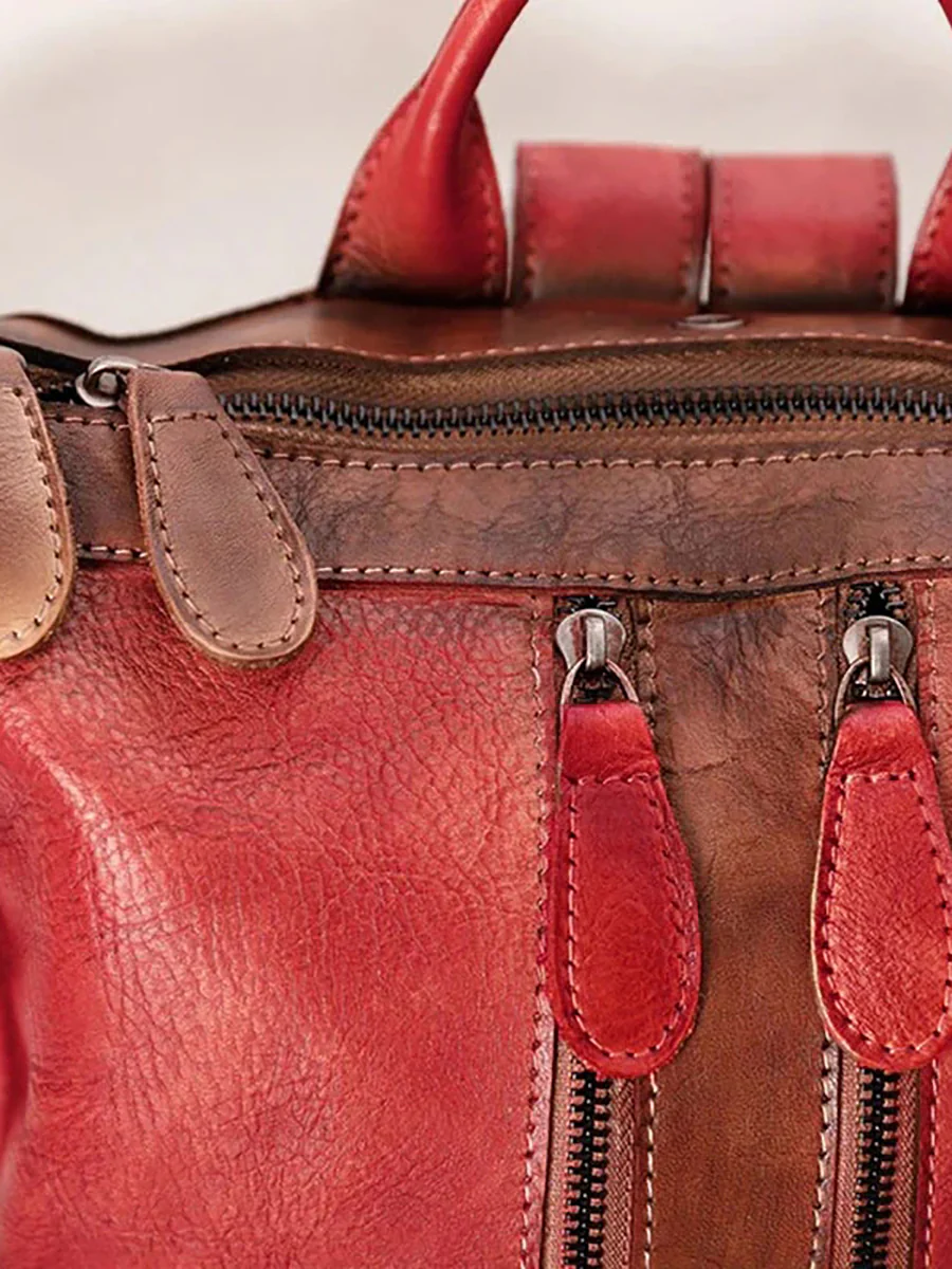 Casual Travel Color Matching Leather Backpack - Image 9
