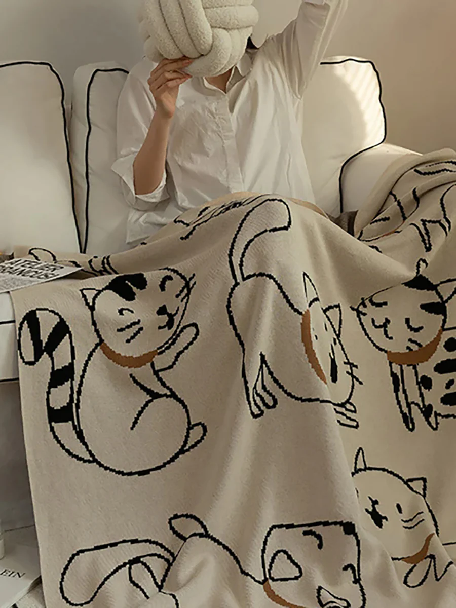 Cat Prints 100% Cotton Children Four Summer Nap Blanket - Image 3