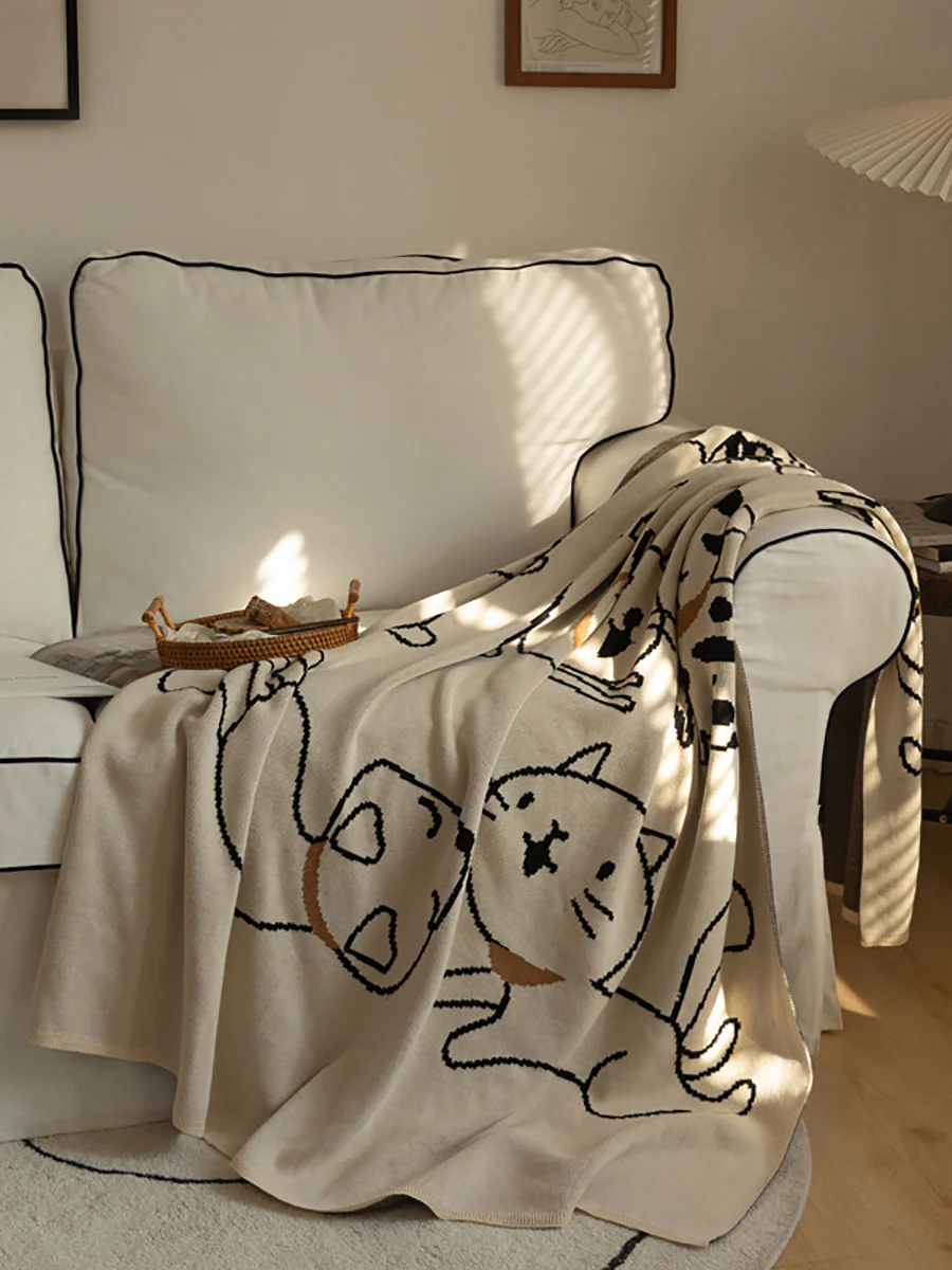 Cat Prints 100% Cotton Children Four Summer Nap Blanket - Image 5