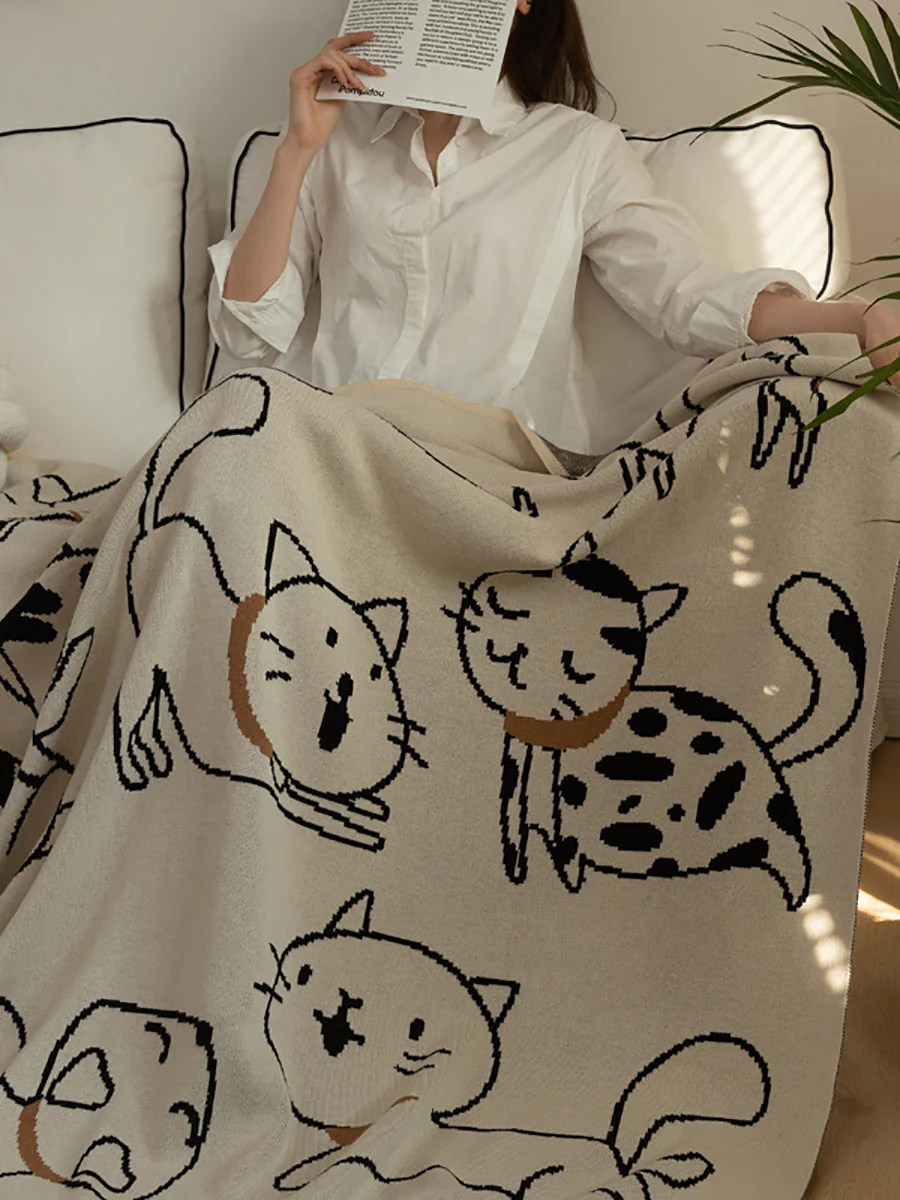 Cat Prints 100% Cotton Children Four Summer Nap Blanket - Image 7