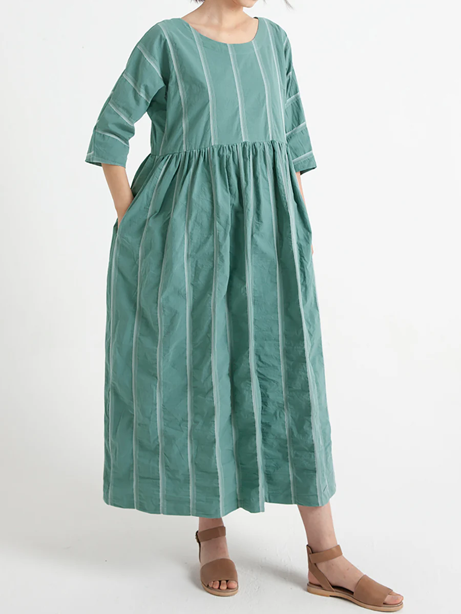 Plus Size Cotton Casual Summer Half Sleeve Loose Pleated Dress - Image 5
