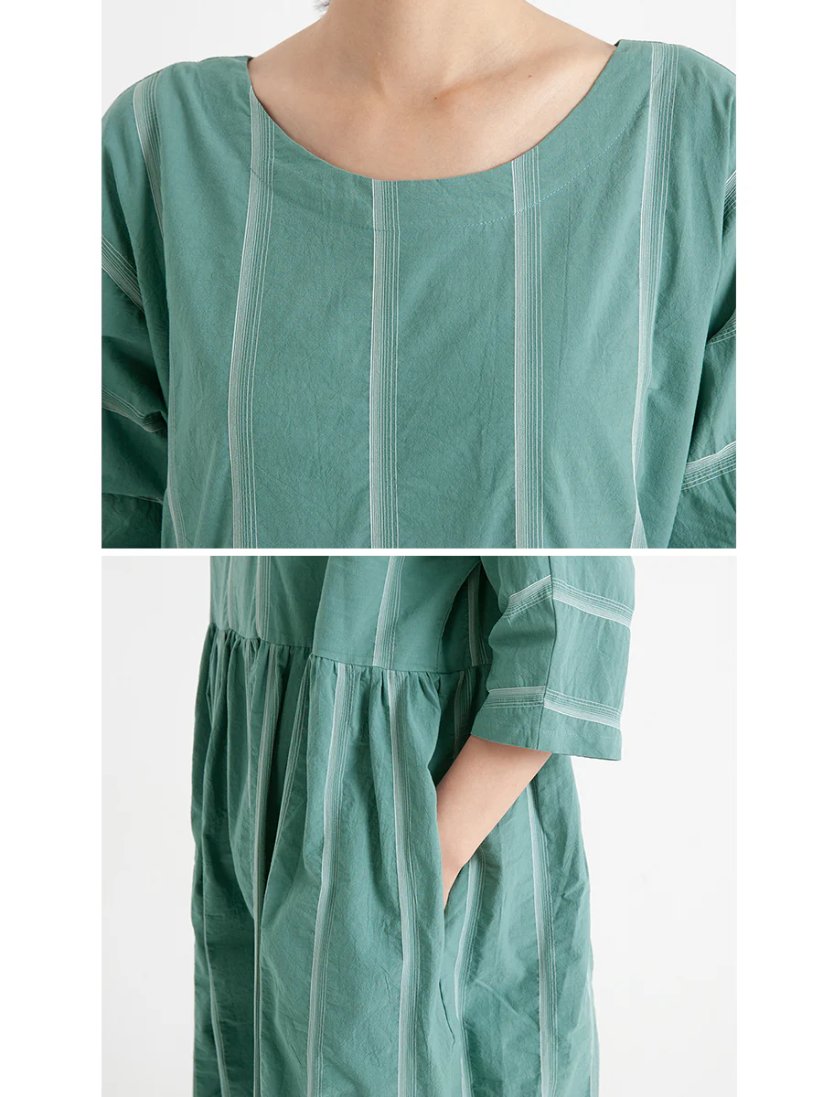 Plus Size Cotton Casual Summer Half Sleeve Loose Pleated Dress - Image 7