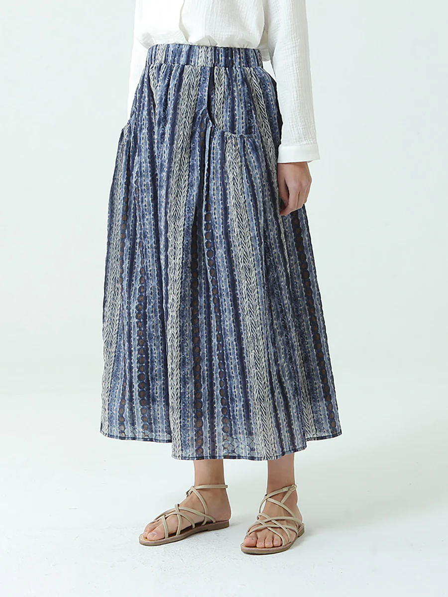 Plus Size Cotton Spring Summer Elastic Waist Loose Skirt - Image 3