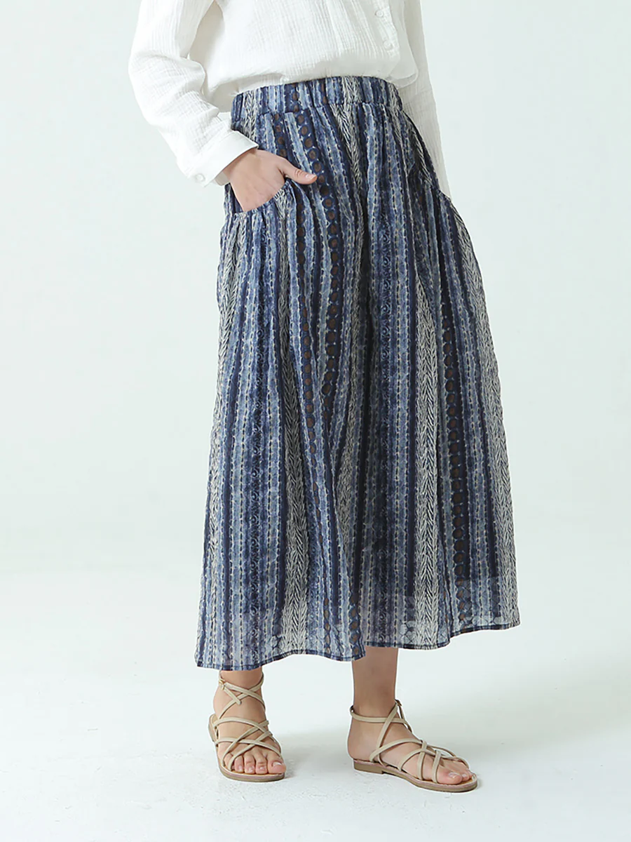 Plus Size Cotton Spring Summer Elastic Waist Loose Skirt - Image 4