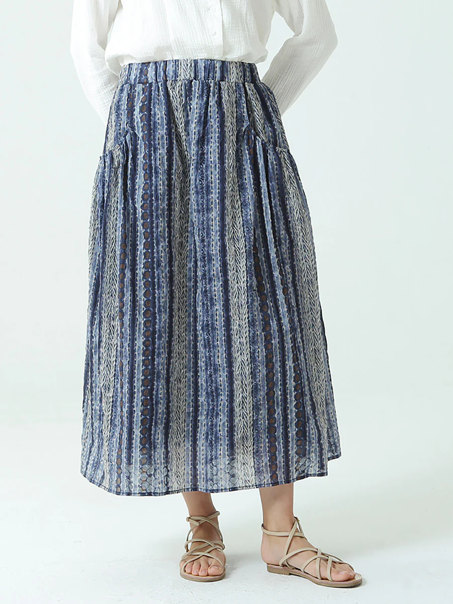 Plus Size Cotton Spring Summer Elastic Waist Loose Skirt - Image 5