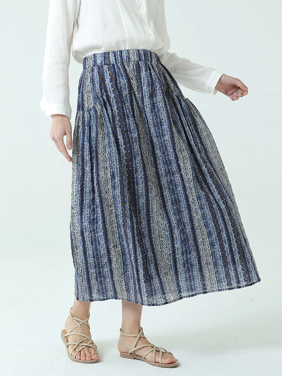 Plus Size Cotton Spring Summer Elastic Waist Loose Skirt - Image 6