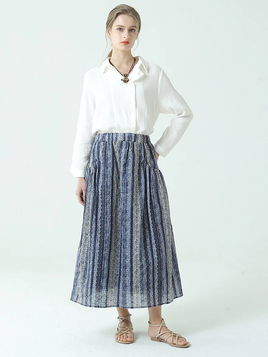 Plus Size Cotton Spring Summer Elastic Waist Loose Skirt - Image 7