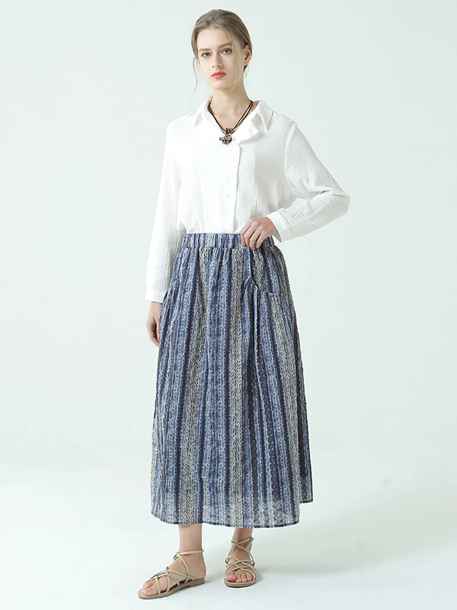 Plus Size Cotton Spring Summer Elastic Waist Loose Skirt - Image 8