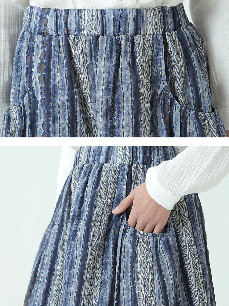 Plus Size Cotton Spring Summer Elastic Waist Loose Skirt - Image 9