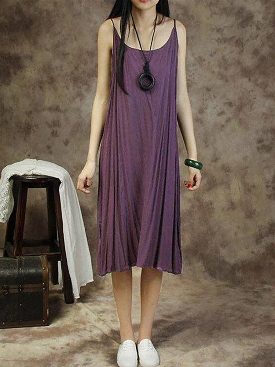 Plus Size Women Solid Color Cotton Vest Dress - Image 6