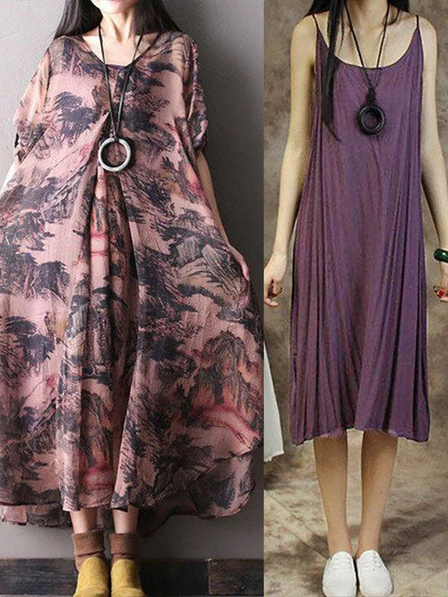 Plus Size Women Solid Color Cotton Vest Dress - Image 7