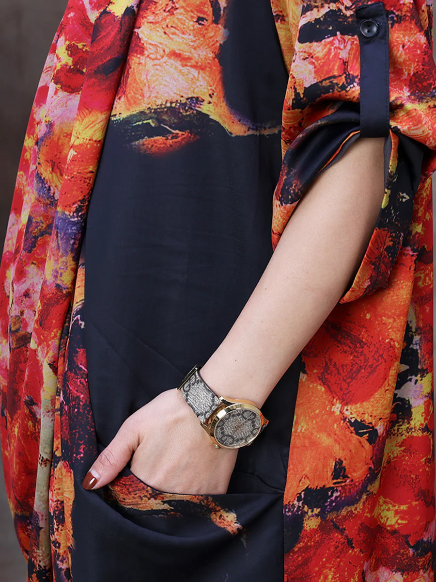 Plus Size -Drape Floral Vintage Women Retro Maxi Dress - Image 10