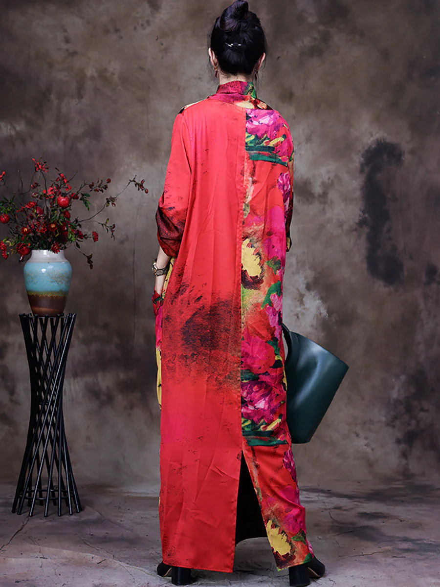 Plus Size -Drape Floral Vintage Women Retro Maxi Dress - Image 5