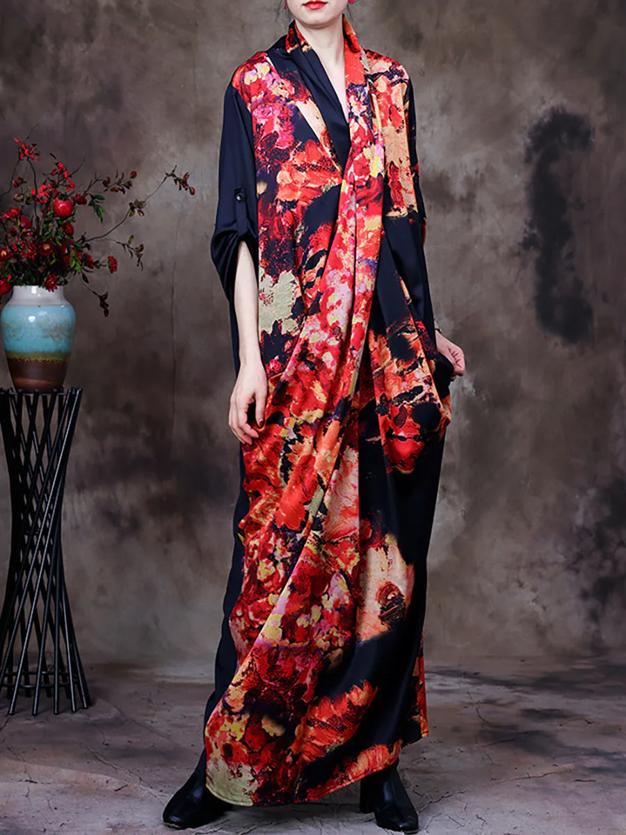 Plus Size -Drape Floral Vintage Women Retro Maxi Dress - Image 6