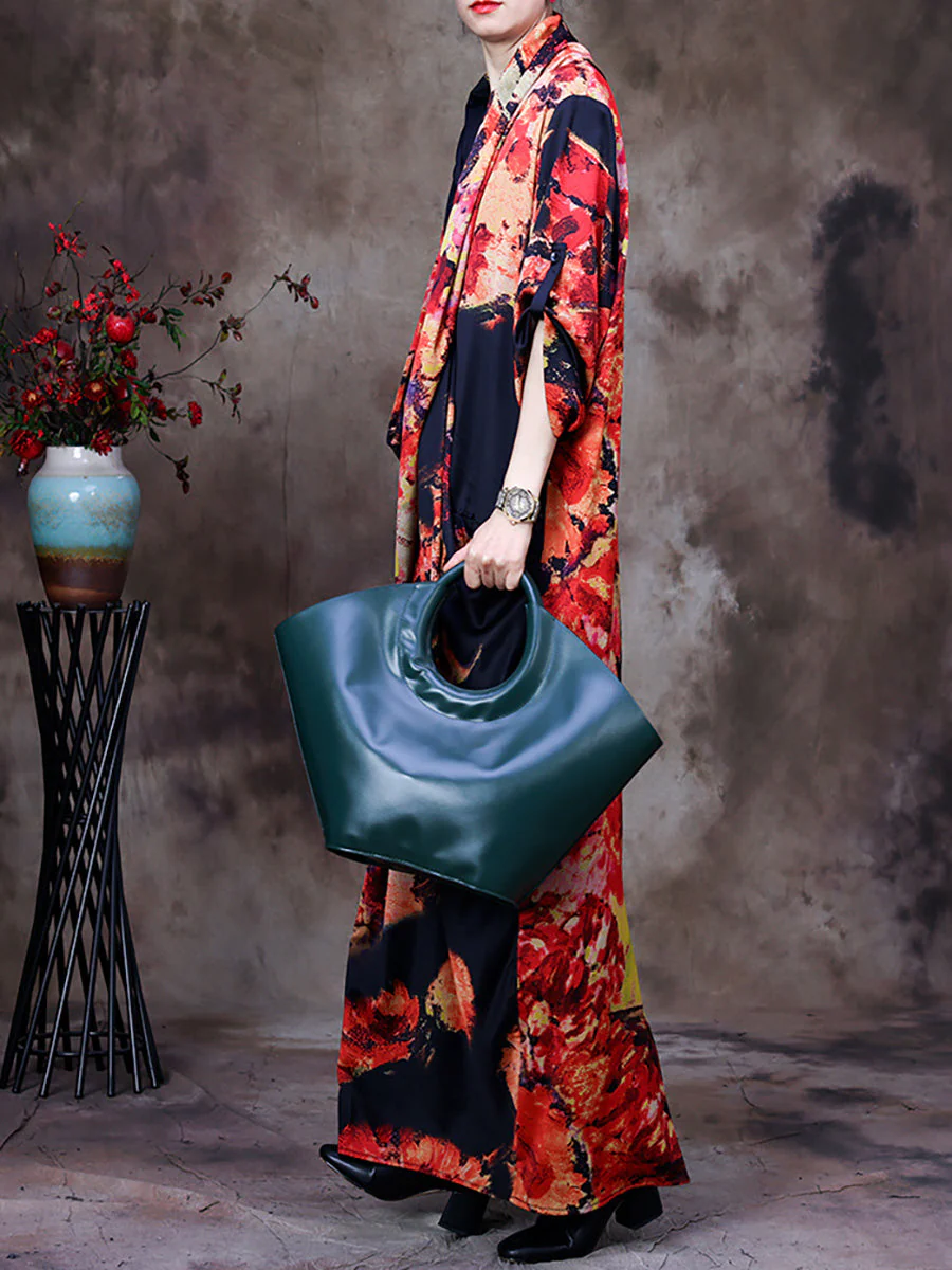 Plus Size -Drape Floral Vintage Women Retro Maxi Dress - Image 7