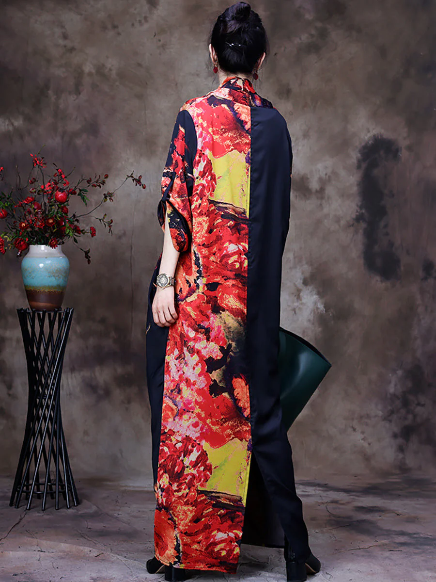 Plus Size -Drape Floral Vintage Women Retro Maxi Dress - Image 8