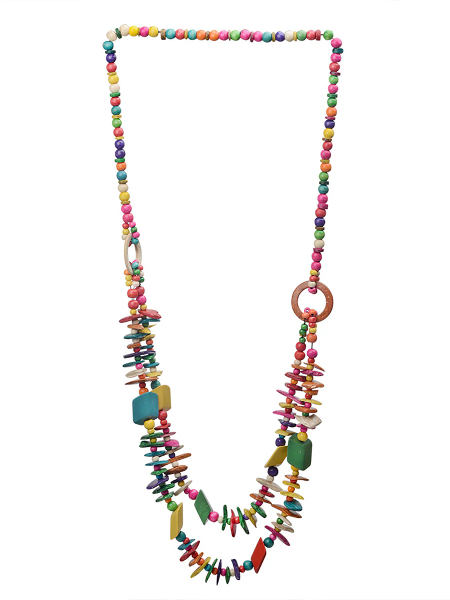 Ethnic Colorful Bead Wooden Knitted Necklace - Image 3