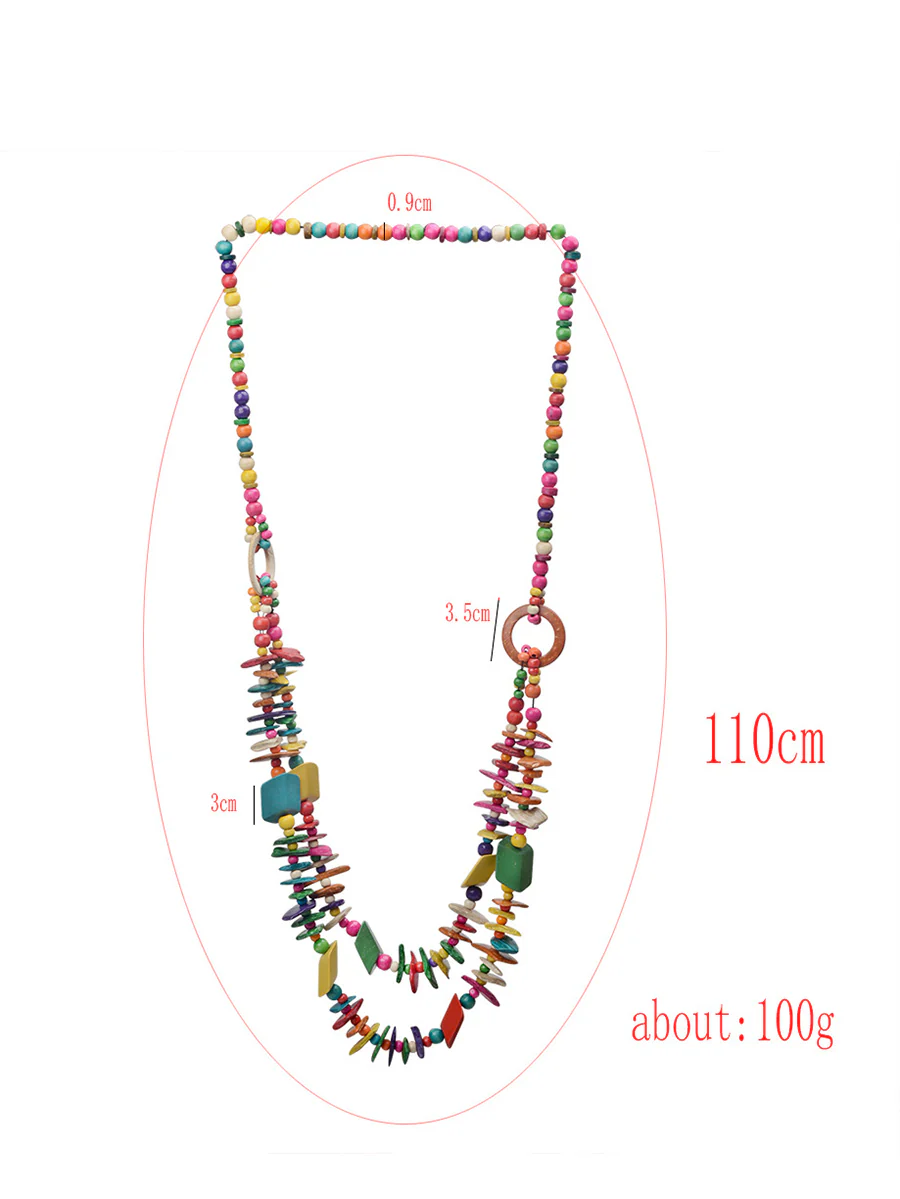 Ethnic Colorful Bead Wooden Knitted Necklace - Image 7