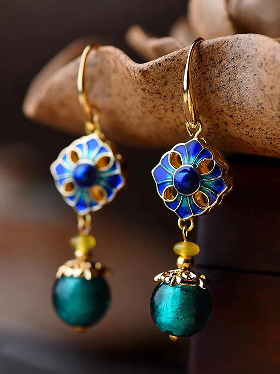 Ethnic Handmade Glaze Cloisonne Quality Drop Earrings - Image 3