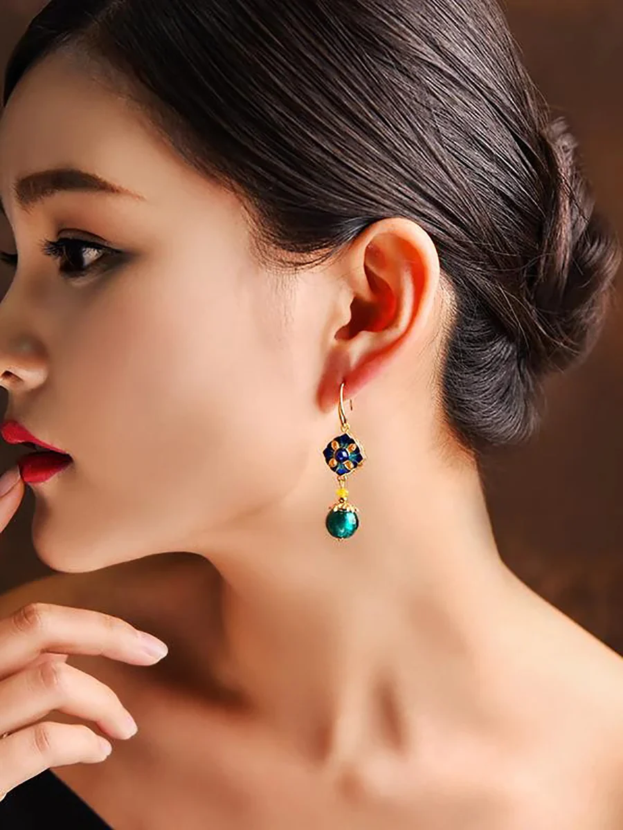Ethnic Handmade Glaze Cloisonne Quality Drop Earrings - Image 5