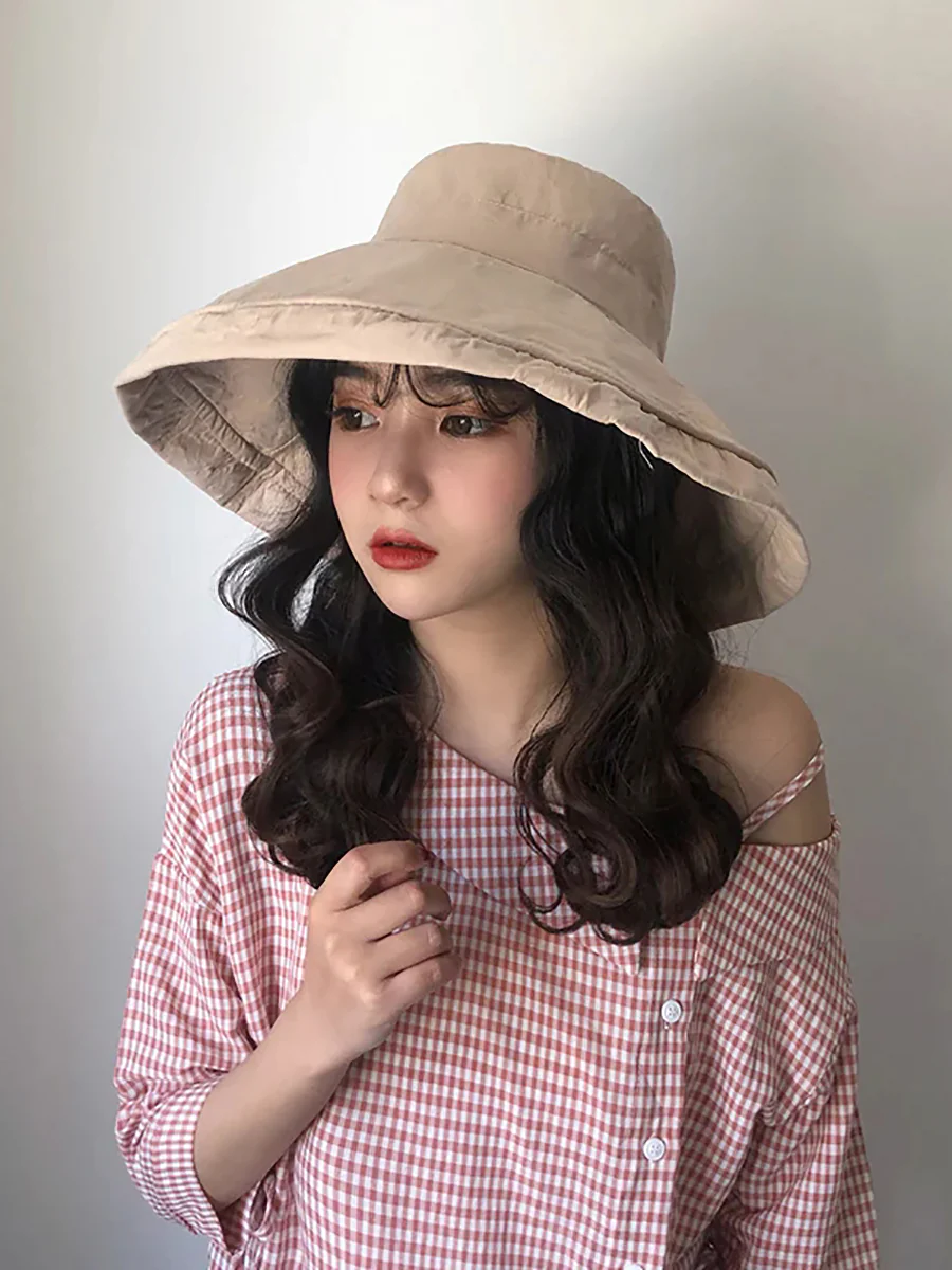 Female Summer Sun Hat Solid Color Foldable Hat - Image 10